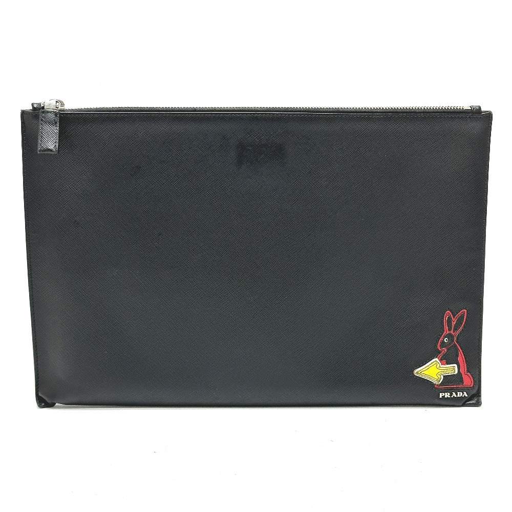 Clutch Bag Safiano Rabbit Mens Leather Black