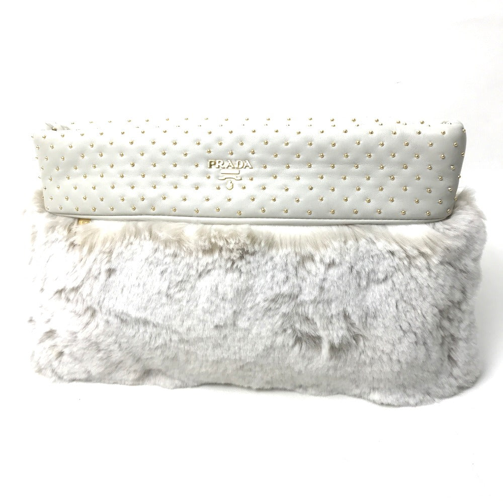 Clutch Bag Fur Off Women Leather White