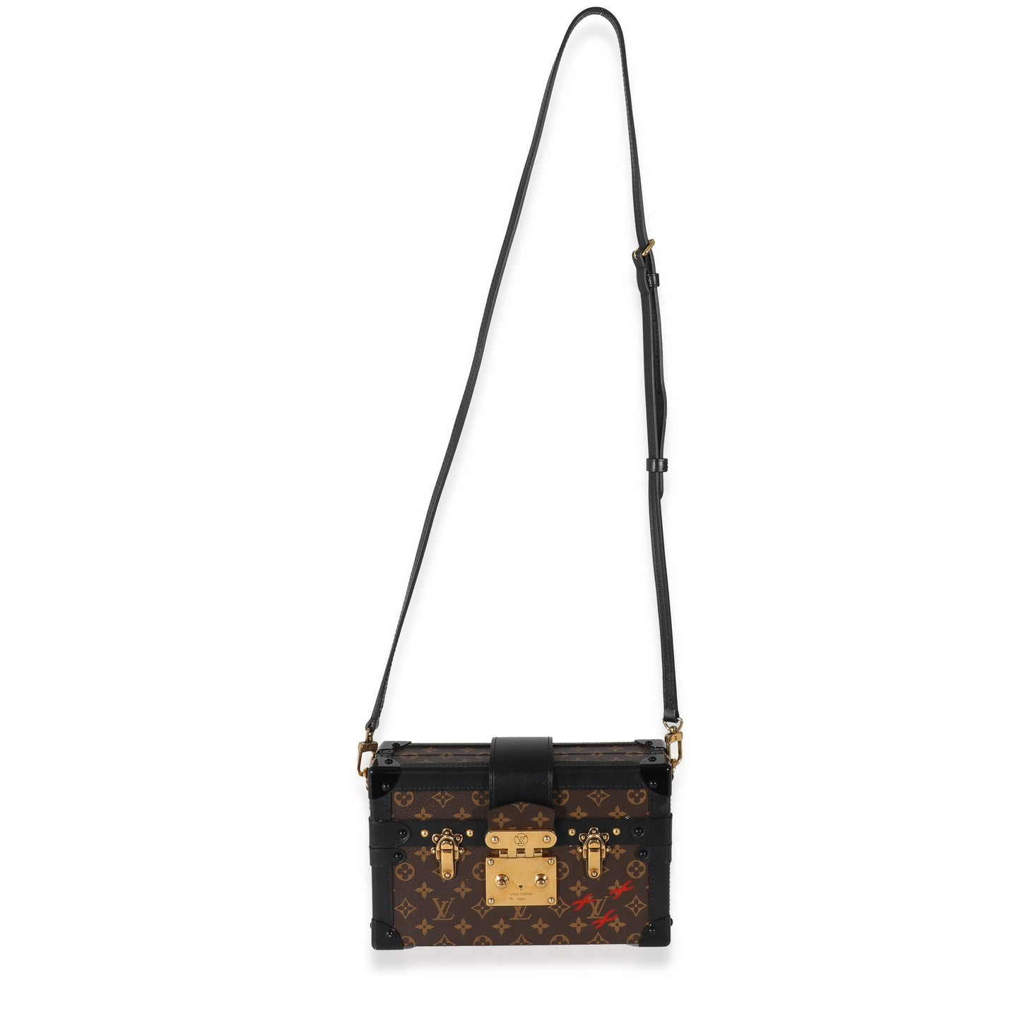 Louis Vuitton Petite Malle Monogram Canvas Calfskin Black Handbag
