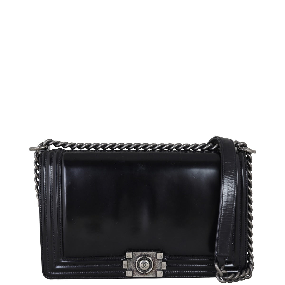 Chanel Boy Old Glazed Hardware Handbag Silver Medium