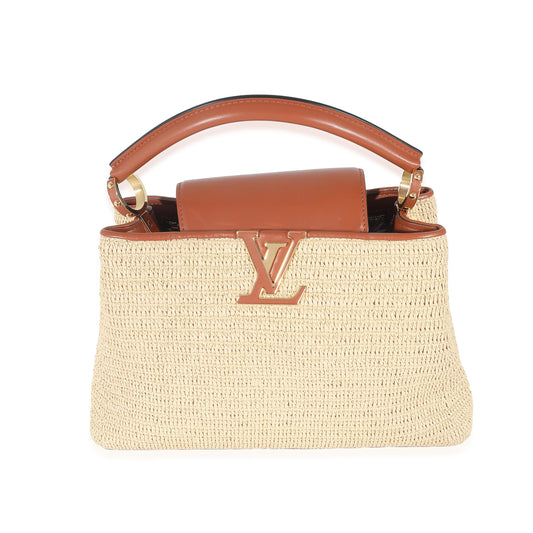 Louis Vuitton Caramel & Capucines MM Leather Raffia Beige Hat