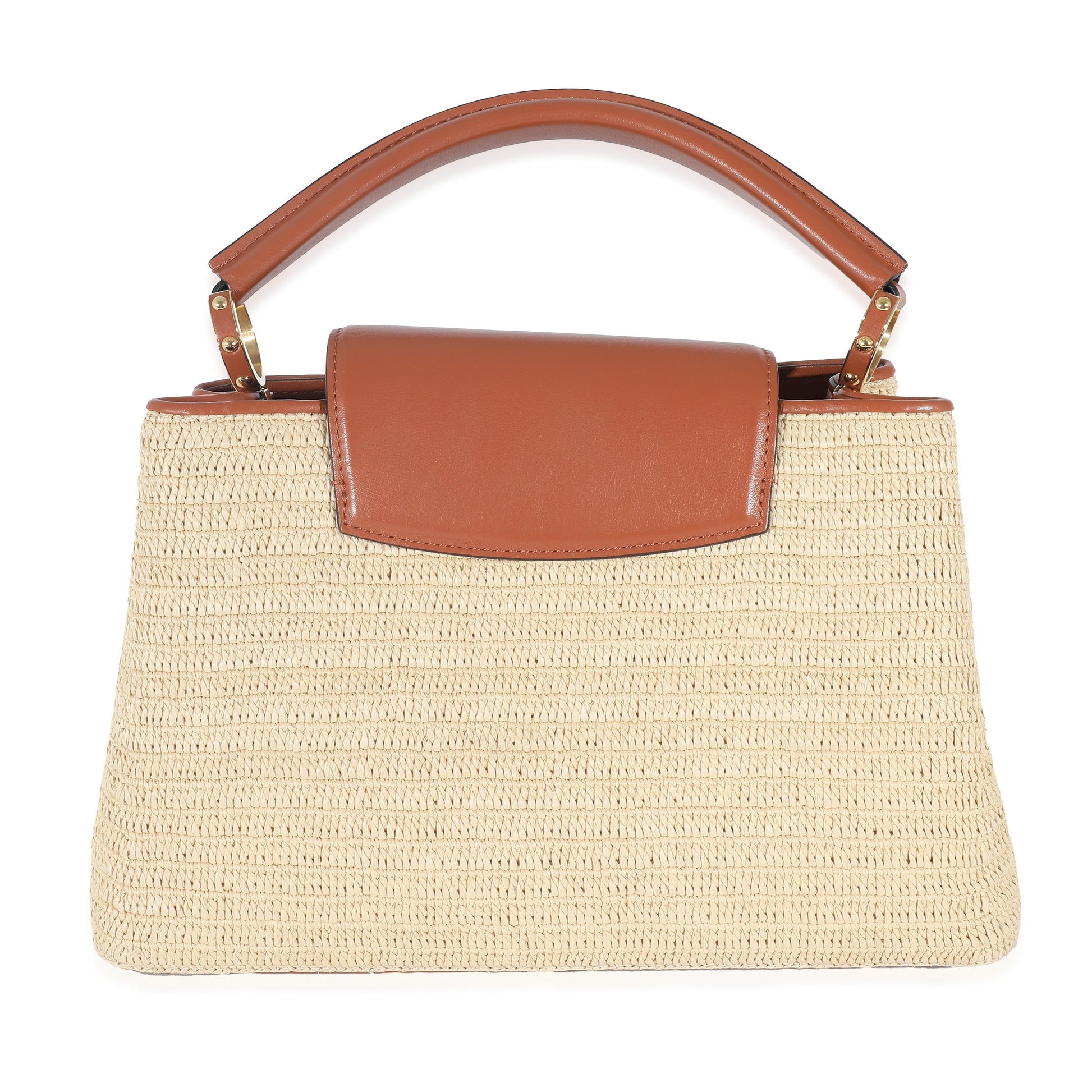 Louis Vuitton Caramel & Capucines MM Leather Raffia Beige Hat