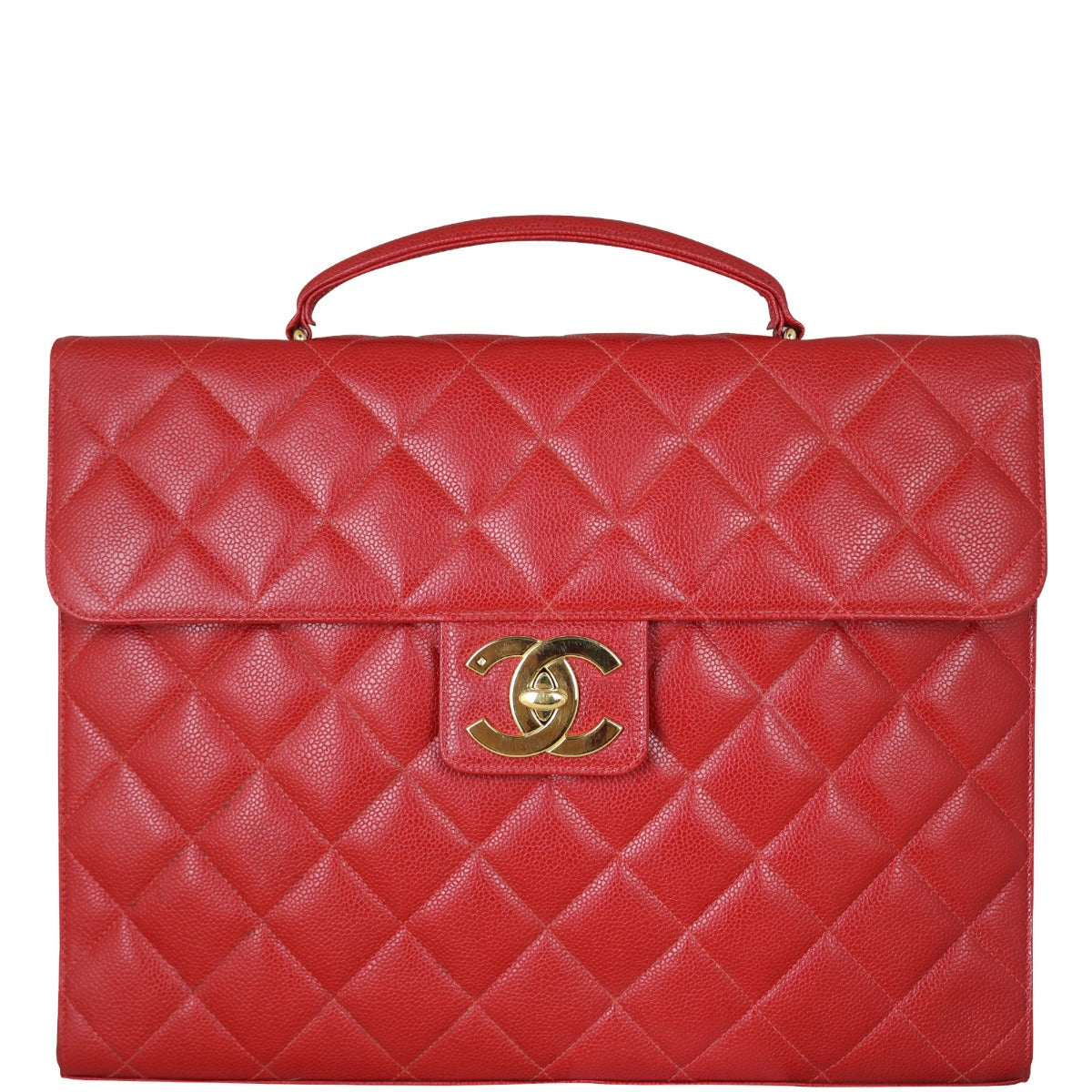 Chanel CC Briefcase Handbag Quilted Red