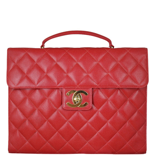Chanel CC Briefcase Handbag Quilted Red