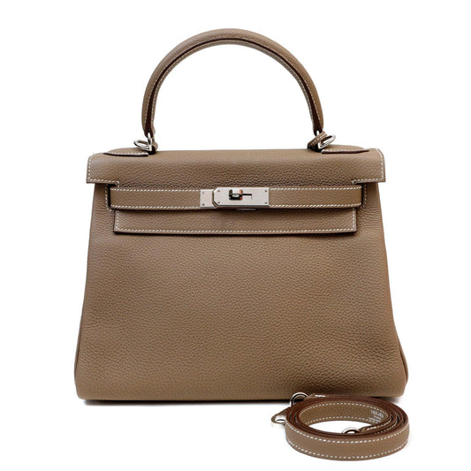 Hermes Luxury Cm Etoupe Togo Kelly W Palladium White Travel Bag