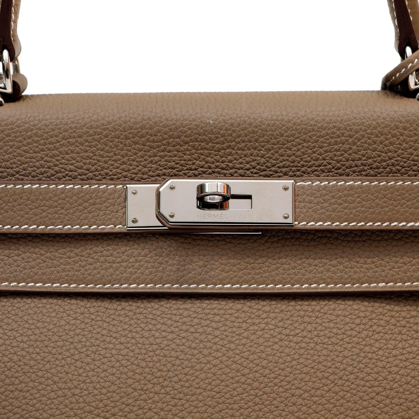 Hermes Luxury Cm Etoupe Togo Kelly W Palladium White Travel Bag