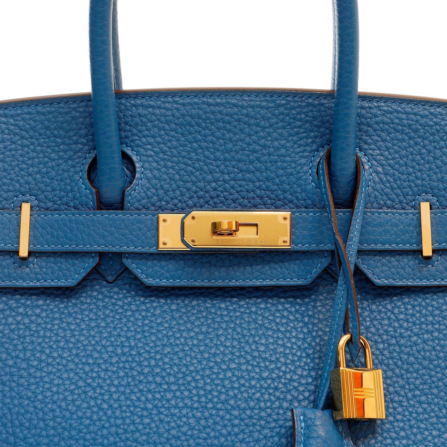 Hermes Hydra Togo W Hardware Handbag Blue Gold Travel Bag