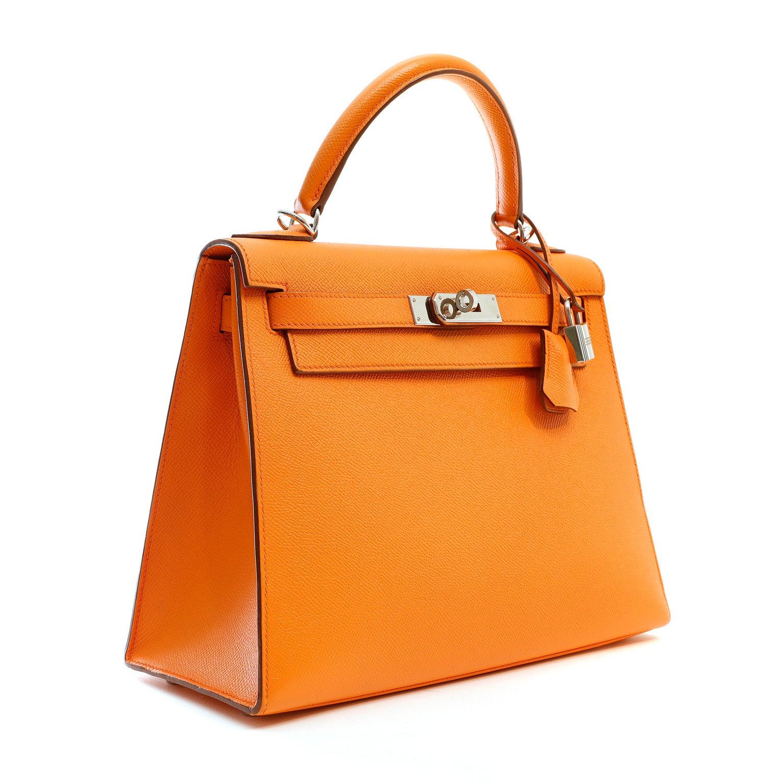 Hermes Mango Epsom Sellier Kelly W Palladium Hardware Handbag Orange Travel Bag