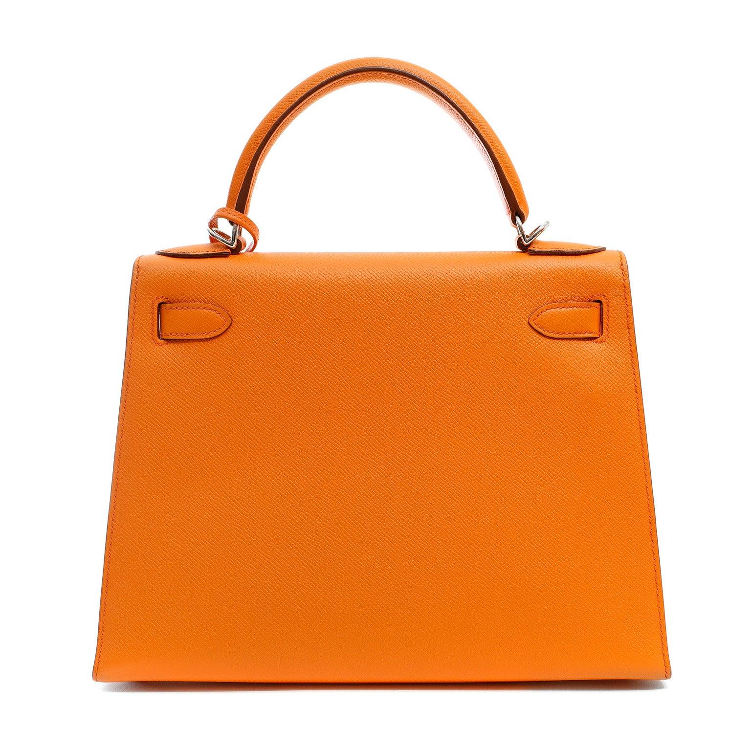 Hermes Mango Epsom Sellier Kelly W Palladium Hardware Handbag Orange Travel Bag