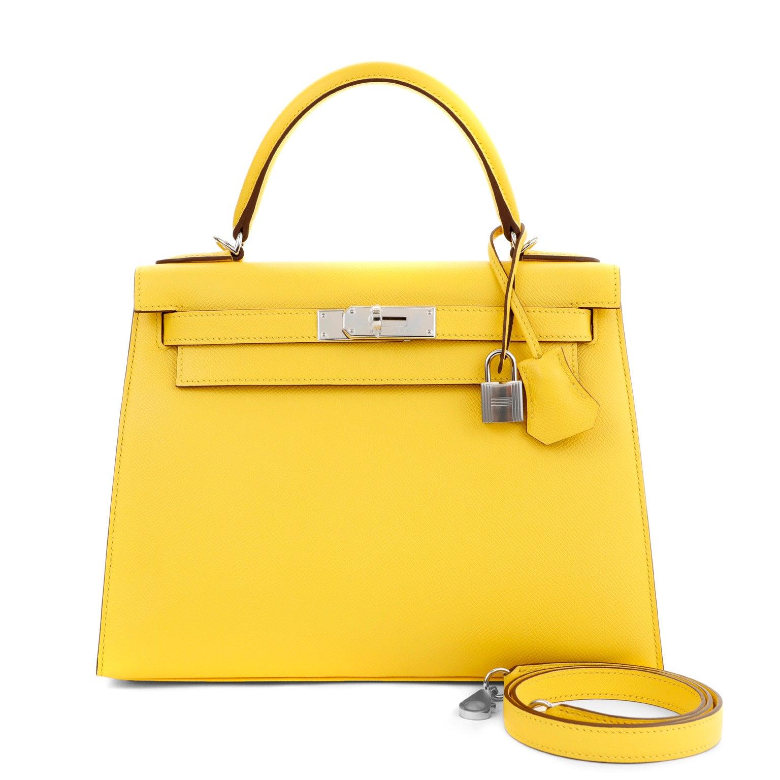 Hermes Jaune De Naples Epsom Sellier Kelly W Palladium Travel Bag