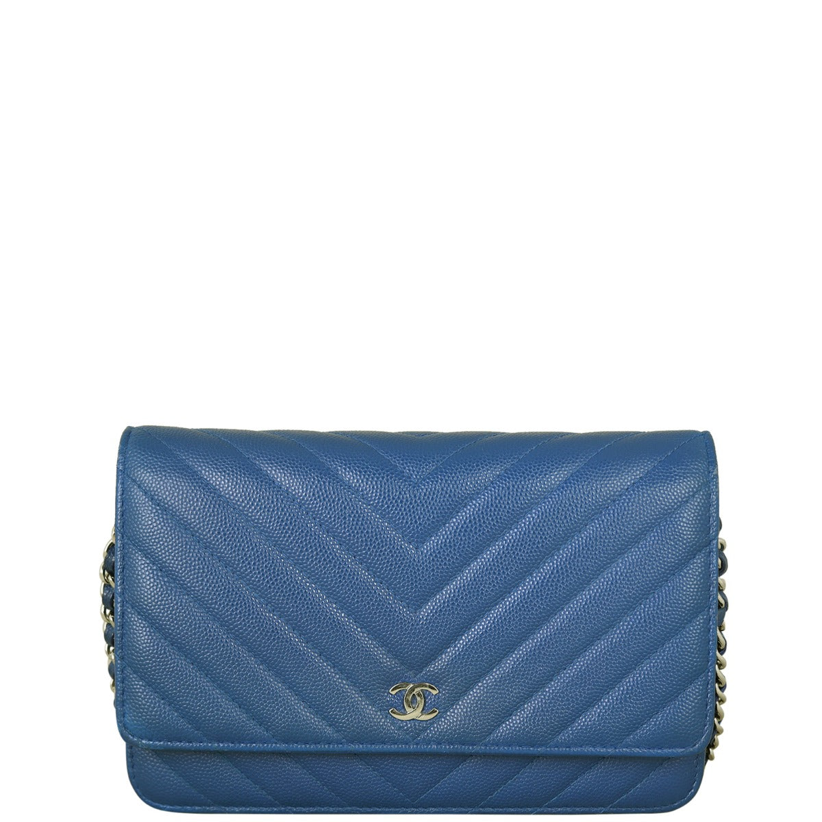 Chanel Classic Wallet on Chevron Handbag Blue Chain