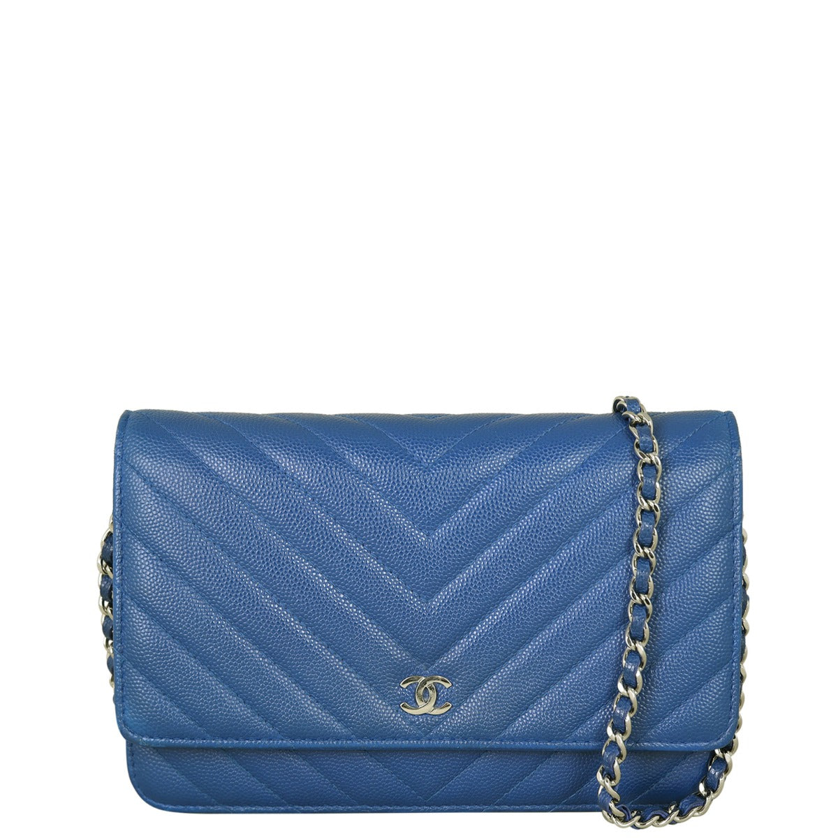 Chanel Classic Wallet on Chevron Handbag Blue Chain