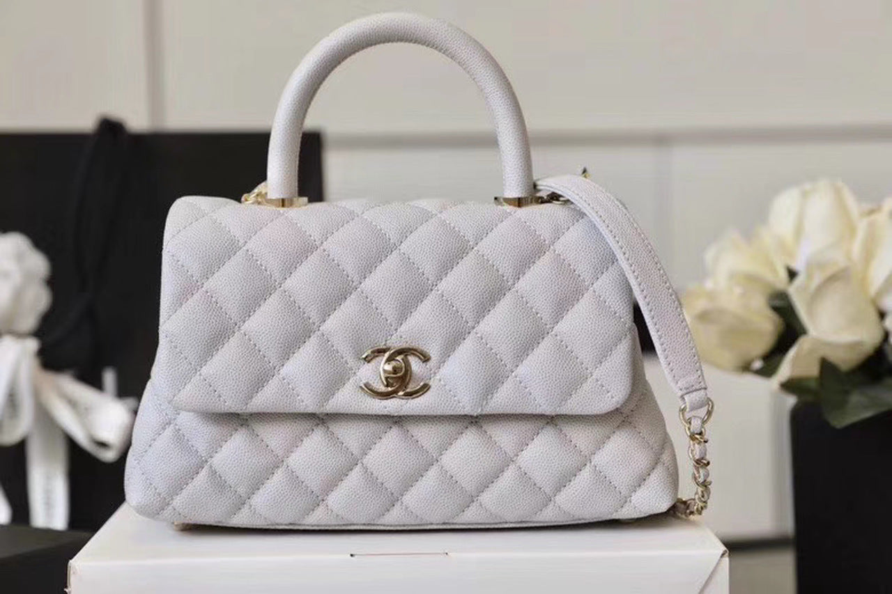 CHL Coco Toned Hardware 9in White Gold Top Handle Handbag