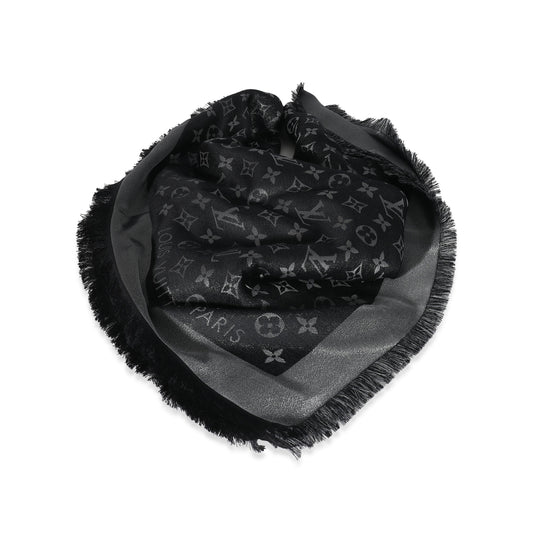 Louis Vuitton Silk Blend Shine Shawl Monogram Black Scarf