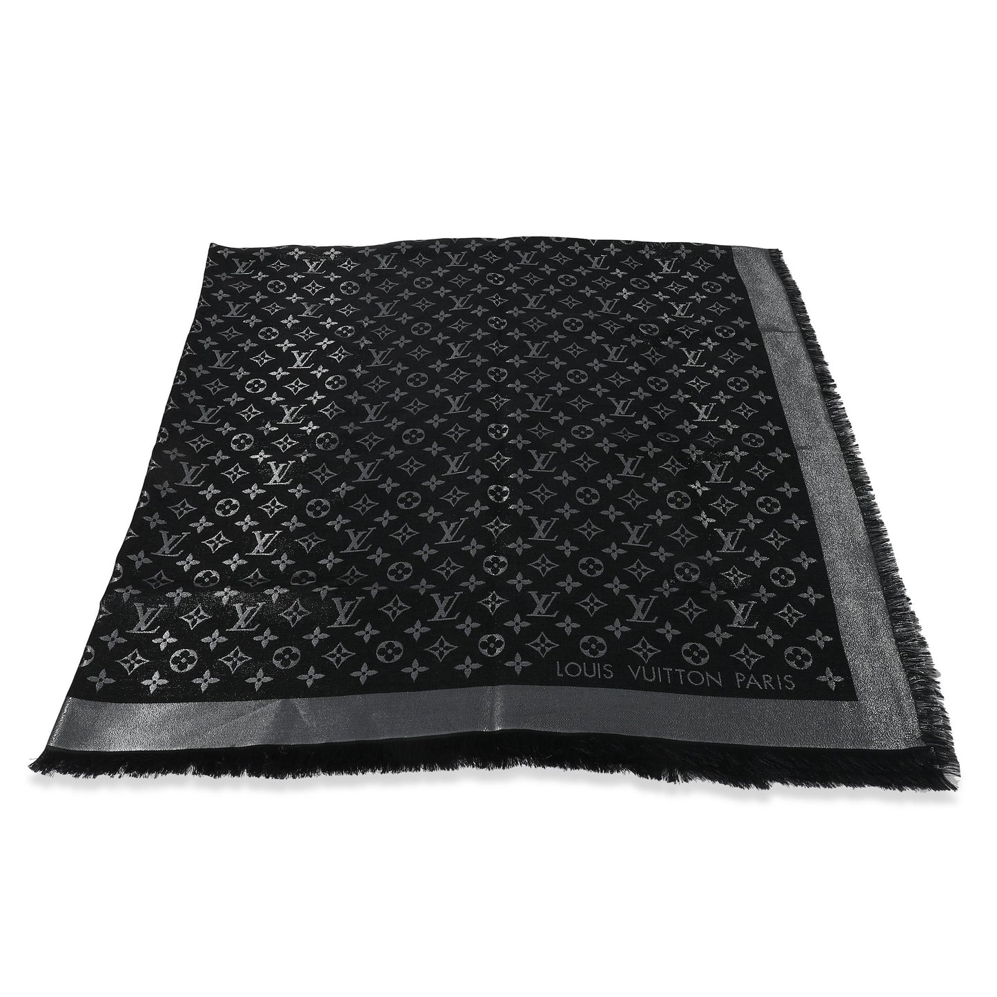 Louis Vuitton Silk Blend Shine Shawl Monogram Black Scarf