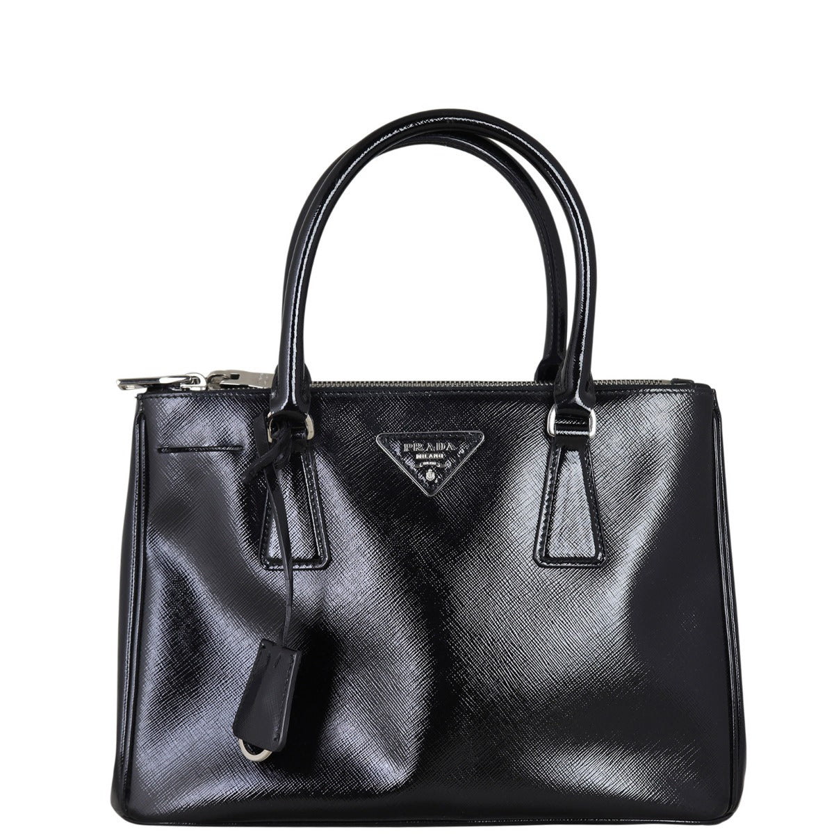 Prada Saffiano Vernice Lux Galleria Double Zip Tote Small Tote Bag