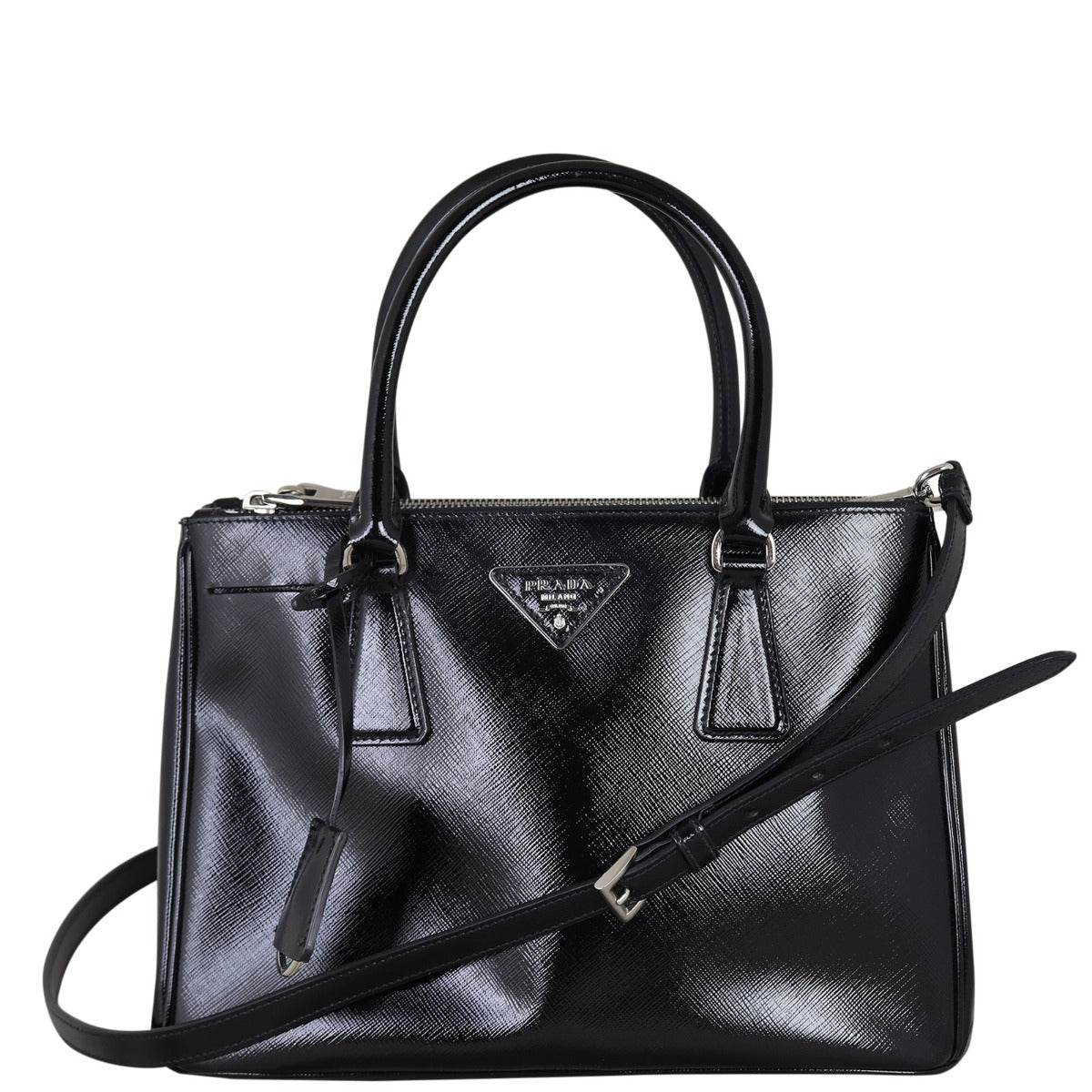 Prada Saffiano Vernice Lux Galleria Double Zip Tote Small Tote Bag