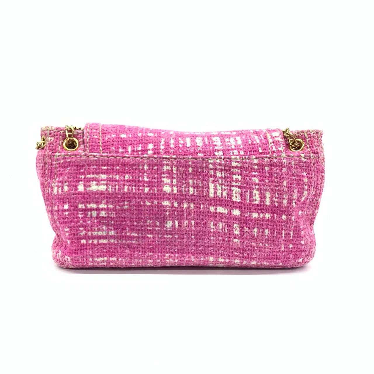 Prada Sound Lock Tweed Shoulder Bag Pink