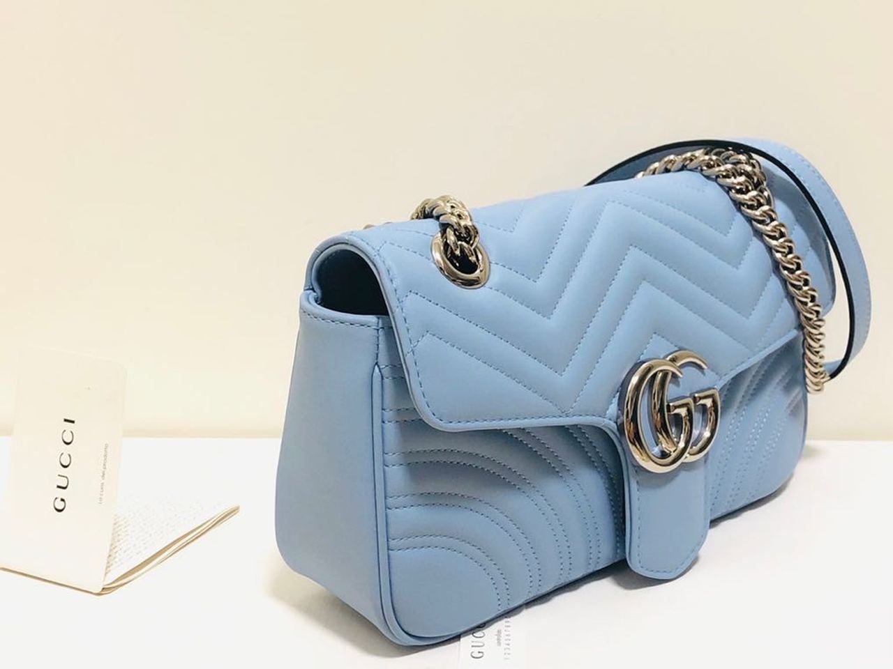 gg Marmont MatelassÃ© Sky MatelassÃ© Blue Small Shoulder Bag