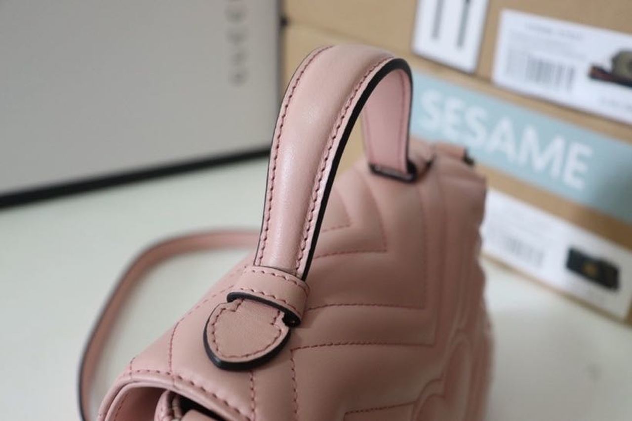 gg Marmont Dusty MatelassÃ© 8.3in Pink Mini Top Handle Mini Bag
