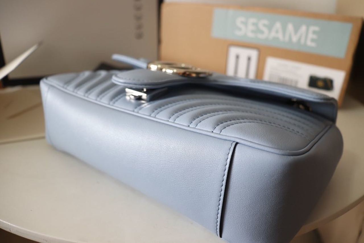 gg Marmont MatelassÃ© Sky 10in Blue Small Shoulder Bag