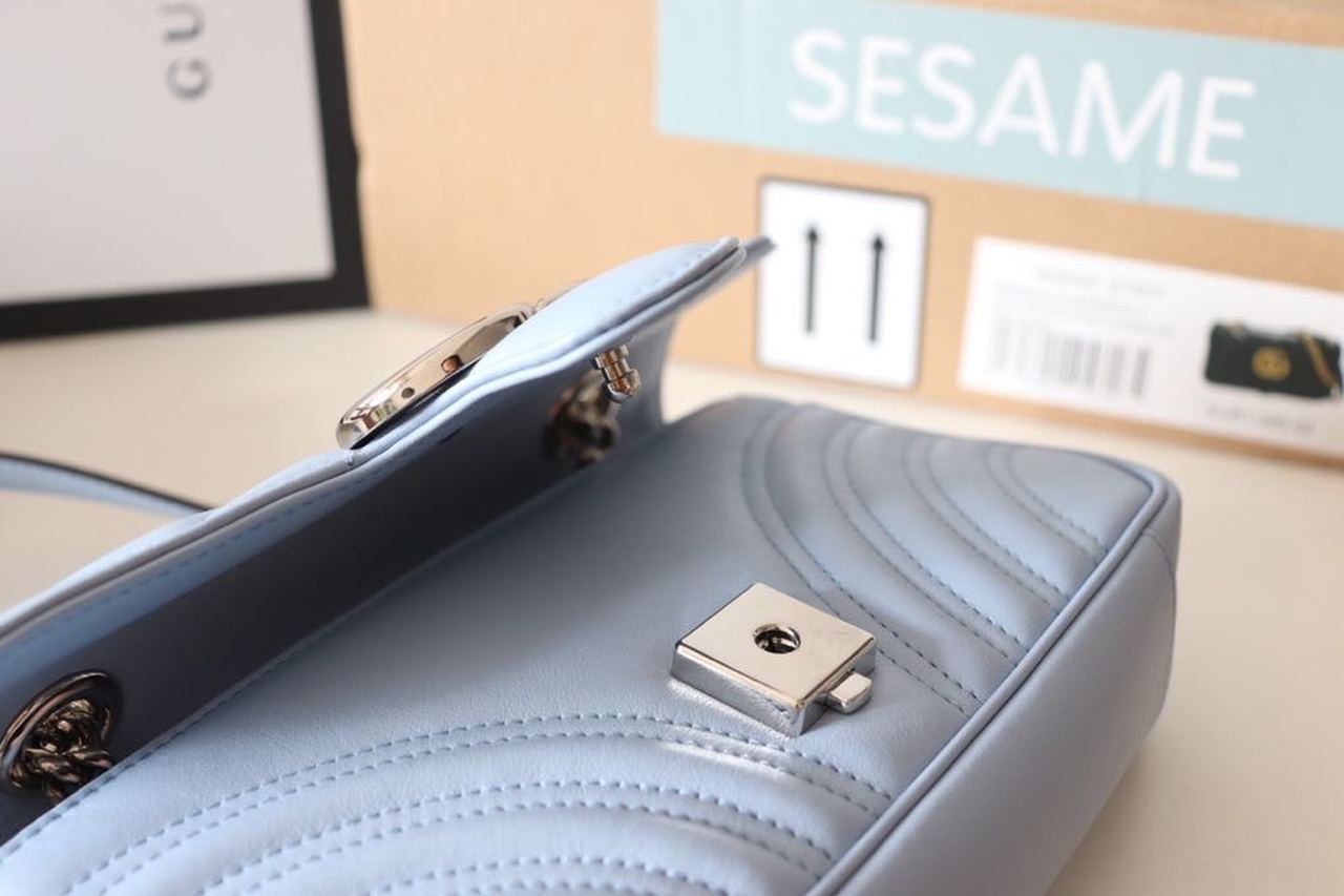 gg Marmont MatelassÃ© Sky 8.5in Blue Mini Bag