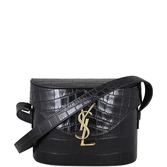 YSL Saint Laurent June Box Bag Croc Embossed Travel Bag