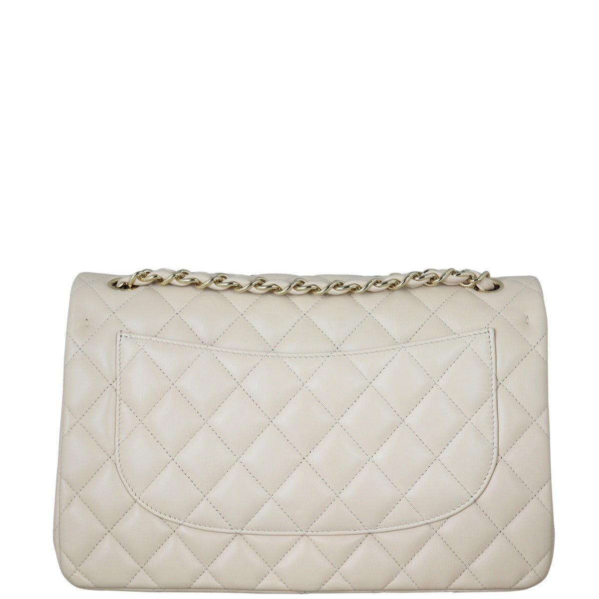 Chanel Classic Double Jumbo Lambskin Diamond Handbag Beige Flap