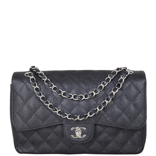 Chanel Classic Double Jumbo Caviar Diamond Handbag Black Flap