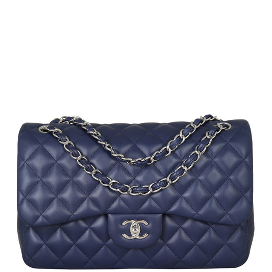 Chanel Classic Double Jumbo Navy Lambskin Handbag Blue Flap