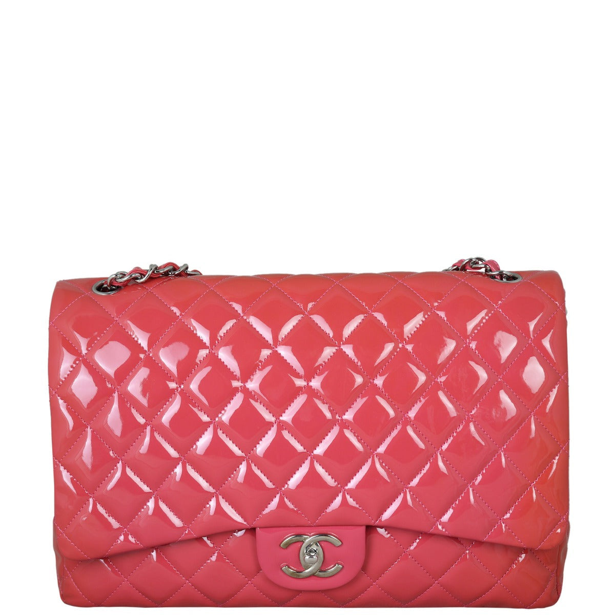 Chanel Classic Double Maxi Patent Handbag Pink Flap