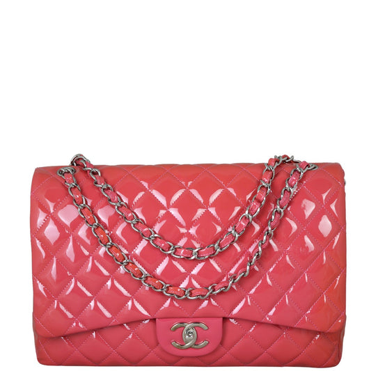Chanel Classic Double Maxi Patent Handbag Pink Flap
