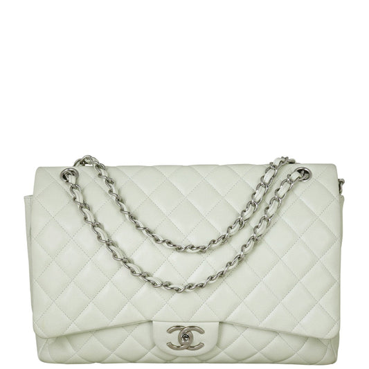 Chanel Classic Double Maxi Caviar Handbag White Flap