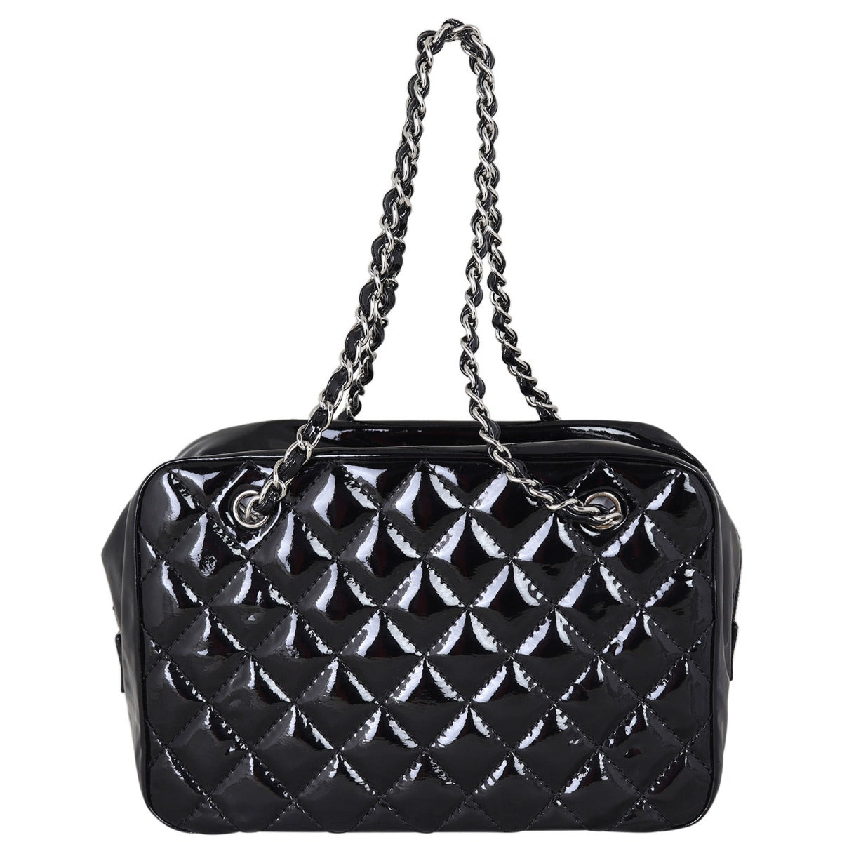 Chanel Brilliant Patent Camera Bag Hardware Silver Large Handbag