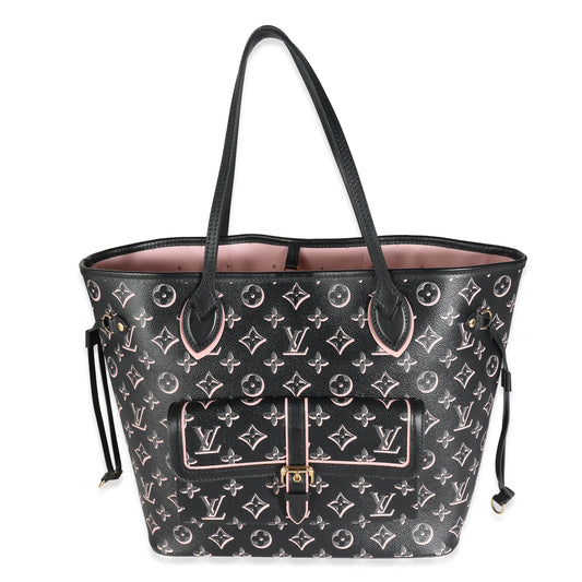 Louis Vuitton Fall You Neverfull MM Monogram Canvas Black Pink Tote Bag