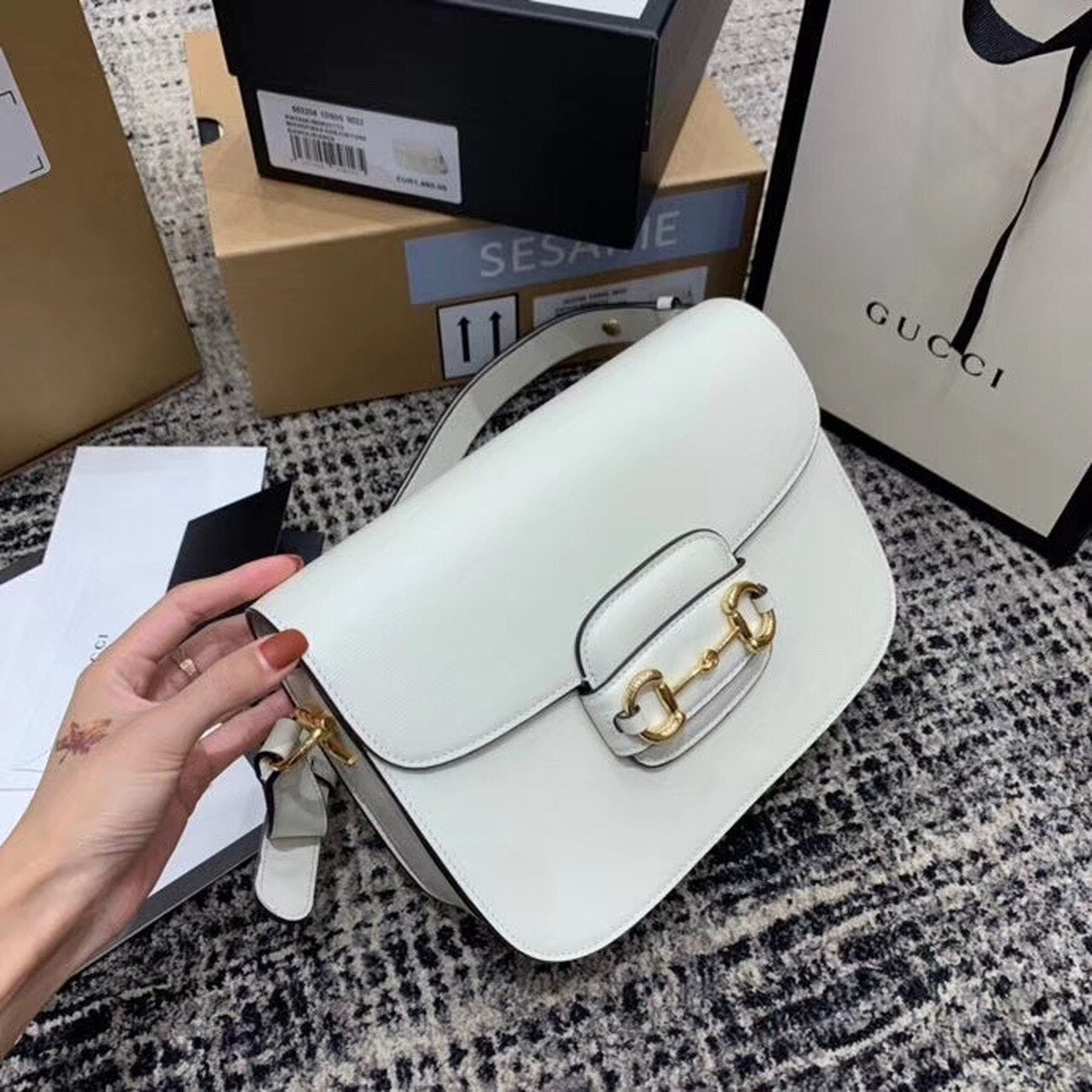 gg Horsebit 9.8in 25cm gg White Shoulder Bag