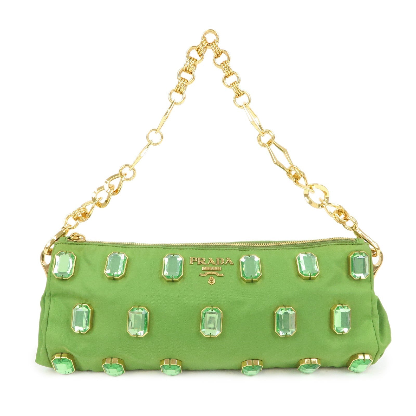 Shoulder Bag Bijou Stone Clutch Bag Nylon Green Chain