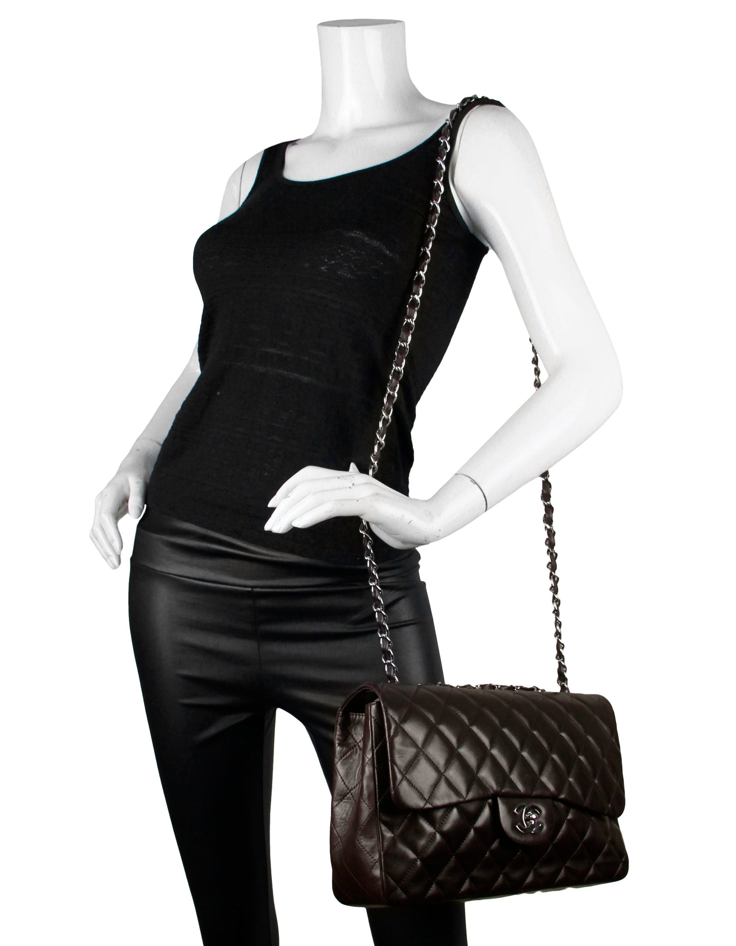 Brown Lambskin Quilted Single Flap Jumbo Classic Bag Signature