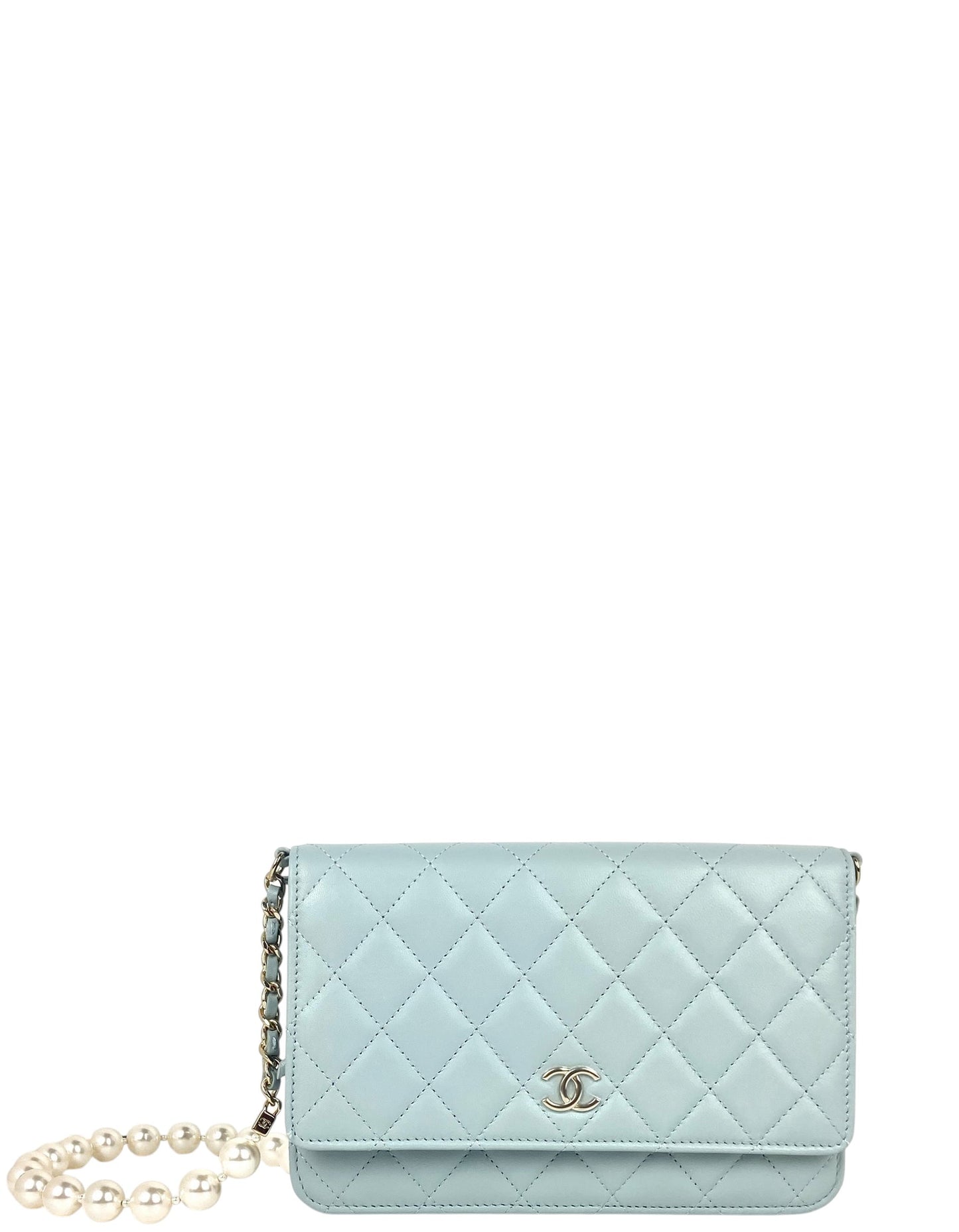 Chanel Light Blue Lambskin Pearl WOC Bag