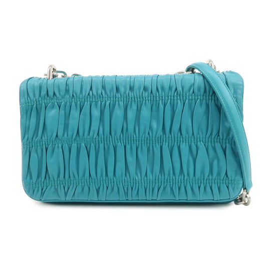Shoulder Bag Nappa Gaufre Hand Bag Leather Blue Chain