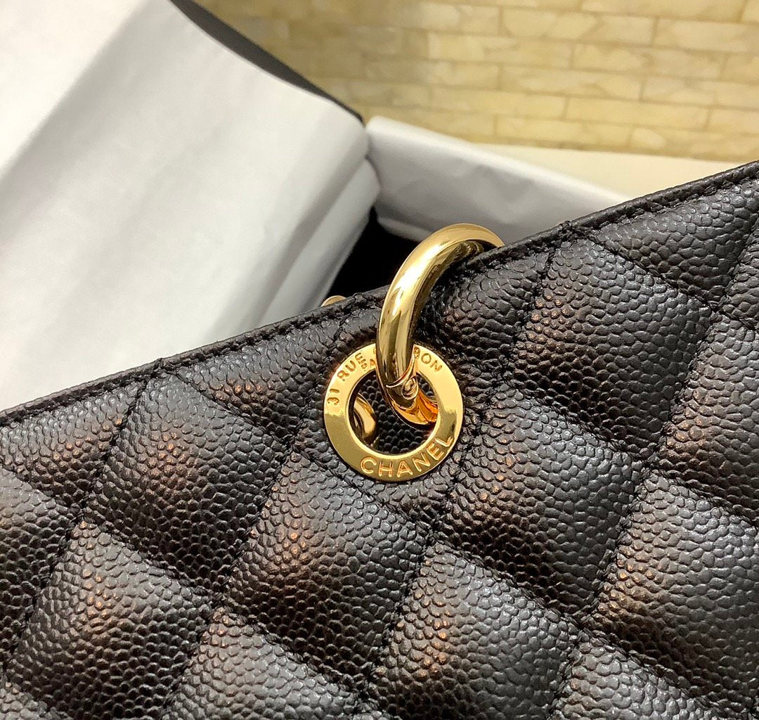 CHL Classic Toned Hardware 13.3in Black Gold Tote Bag