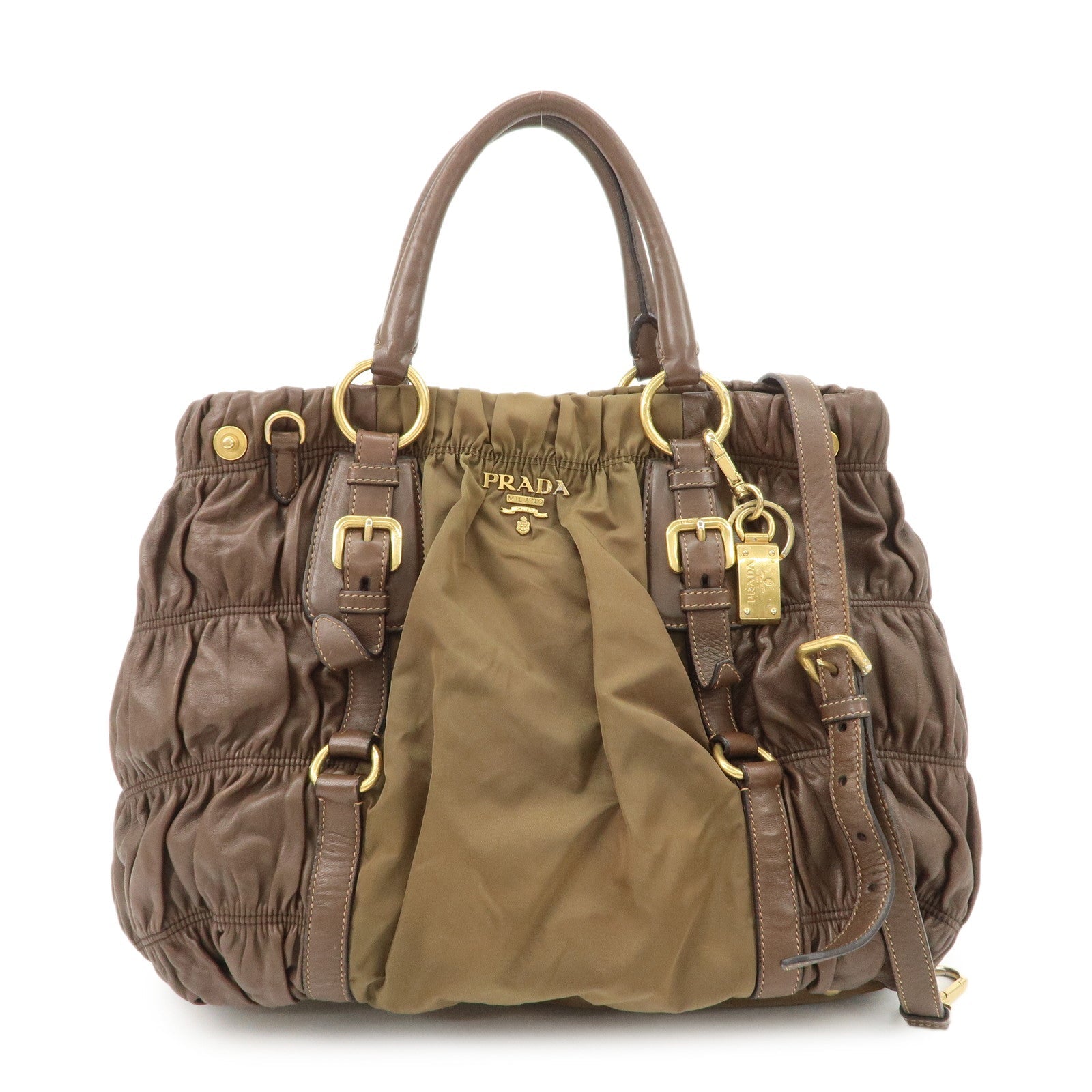Shoulder Bag Bag Hand Bag Khaki Leather Nylon Brown