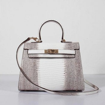 Hermes Luxury Kelly Cm Lizard Bag Grey Leather White Travel Bag