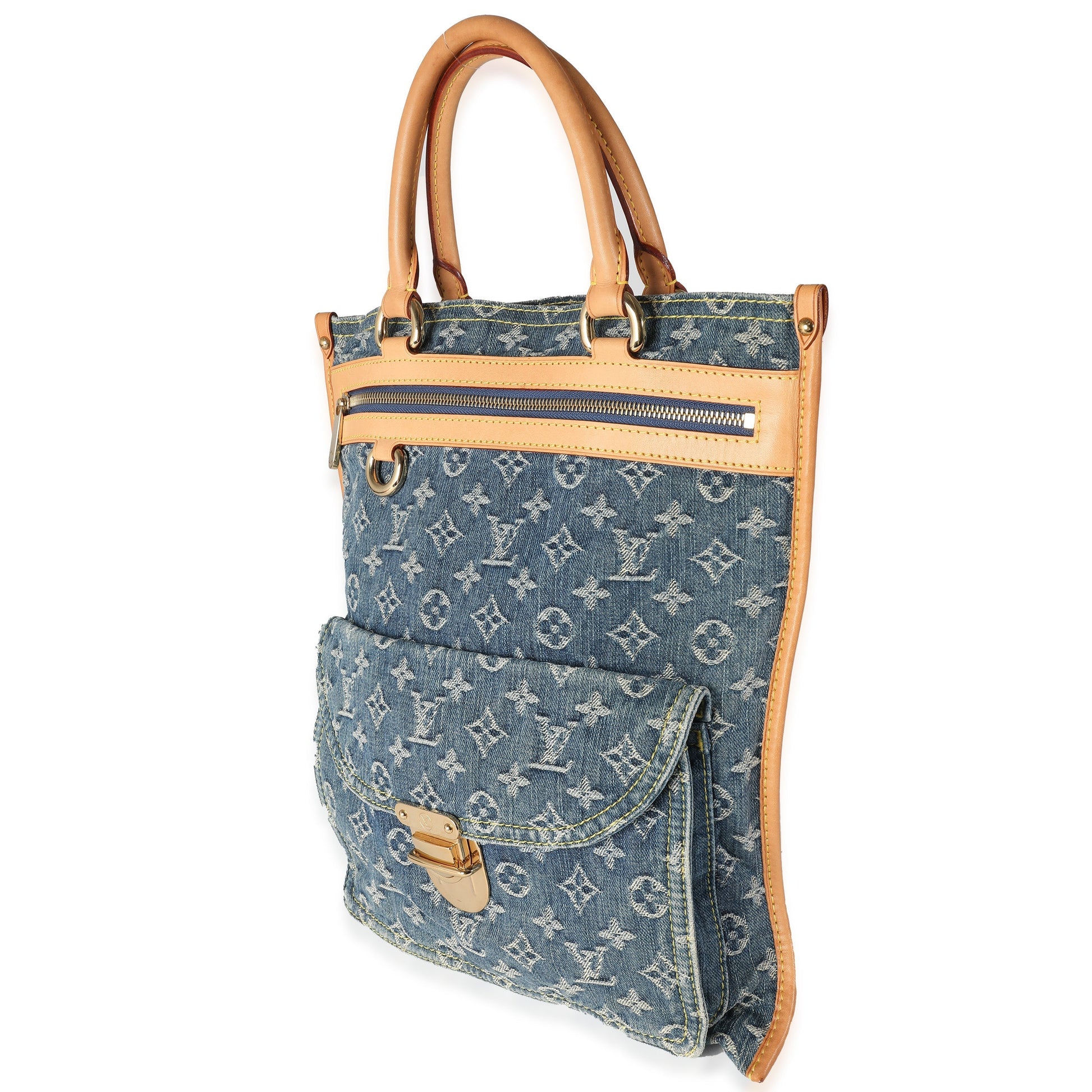 Louis Vuitton Sac Plat Monogram Denim Blue Handbag