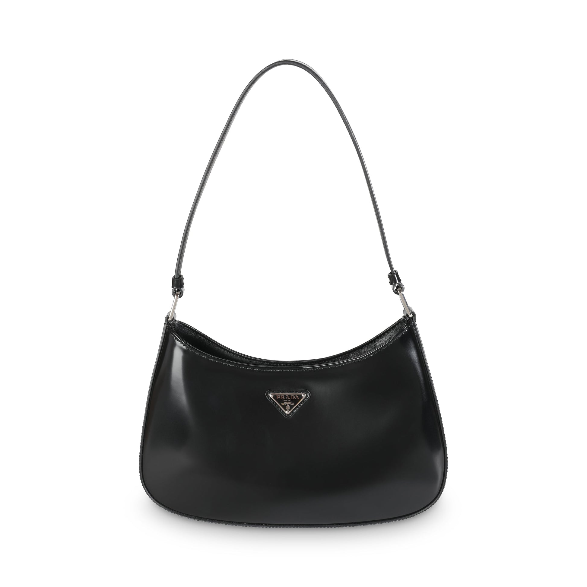 Prada Brushed Cleo Shoulder Bag Leather Black