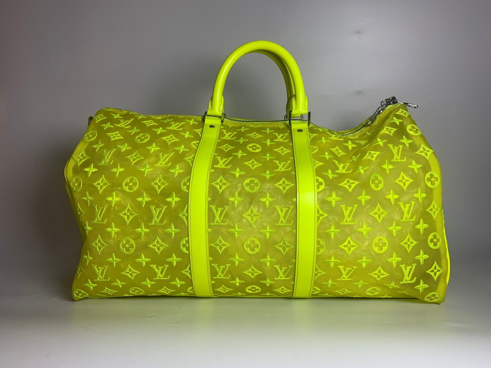 Louis Vuitton Keepall Bandouliere Mesh 50 Mesh Monogram Leather Yellow Pink Travel Bag