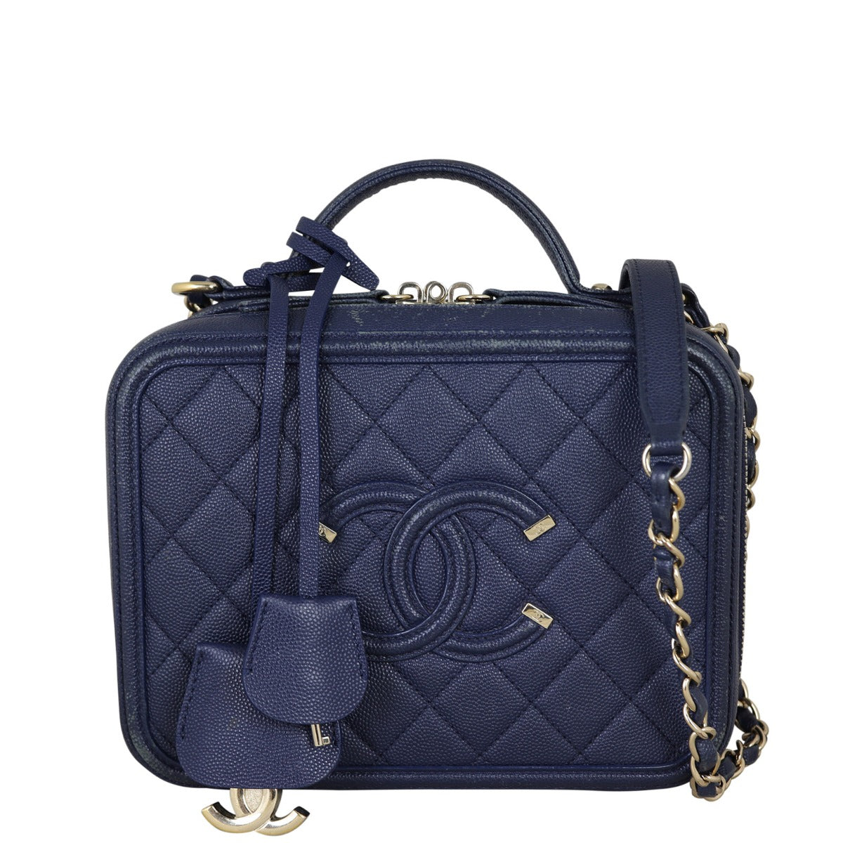 Chanel CC Filigree Vanity Navy Handbag Blue Medium
