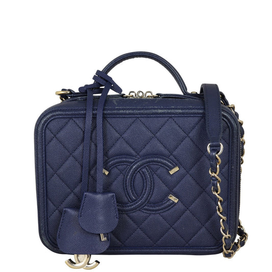 Chanel CC Filigree Vanity Navy Handbag Blue Medium