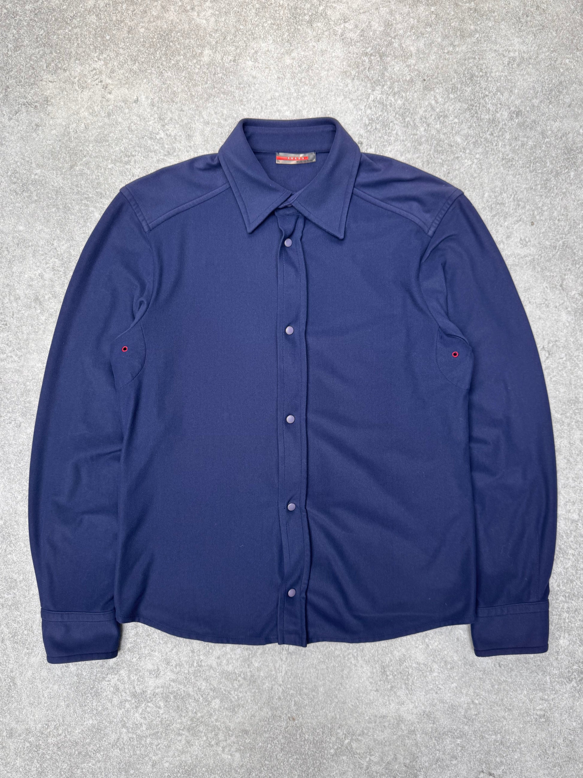 Prada Handbag Button Down Fleece Shirt Navy Small