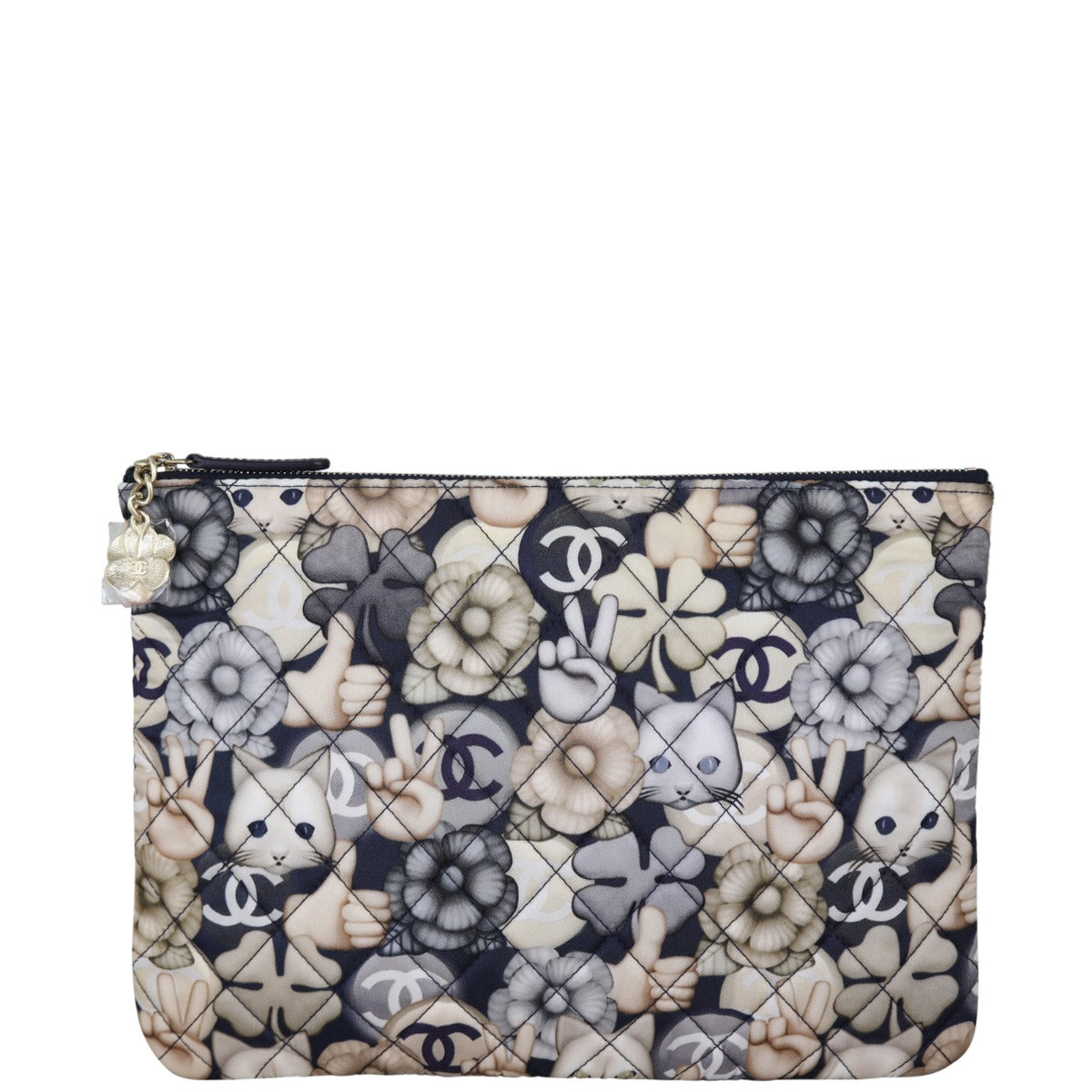 Chanel Cat Emoticon Cosmetic Case Handbag Quilted Medium